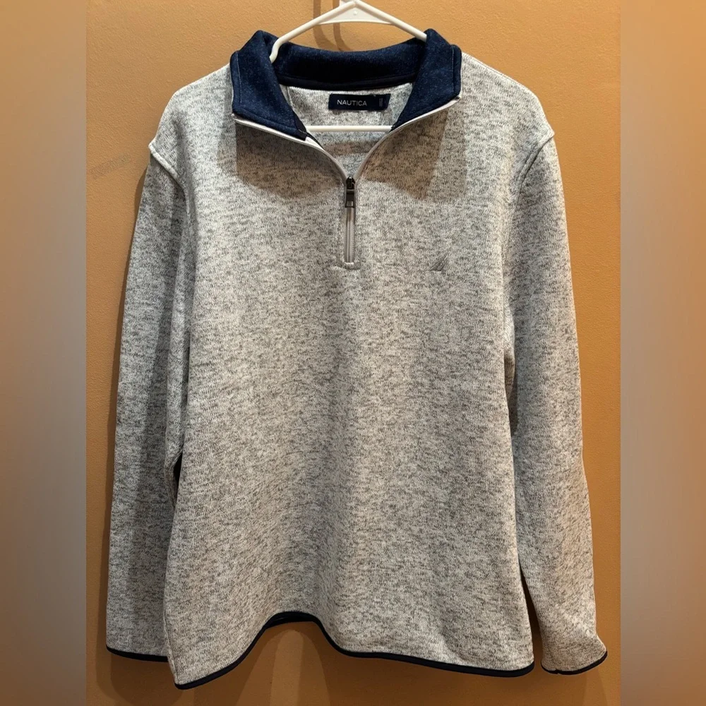 Nautica Mens Heather Gray Half Zip Pull Over Sweater Size Large